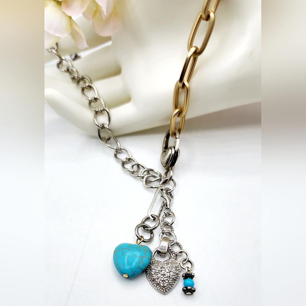 Silver chain,worn gold chain necklace, dangle charms, 20inch - Picture 4 of 4
